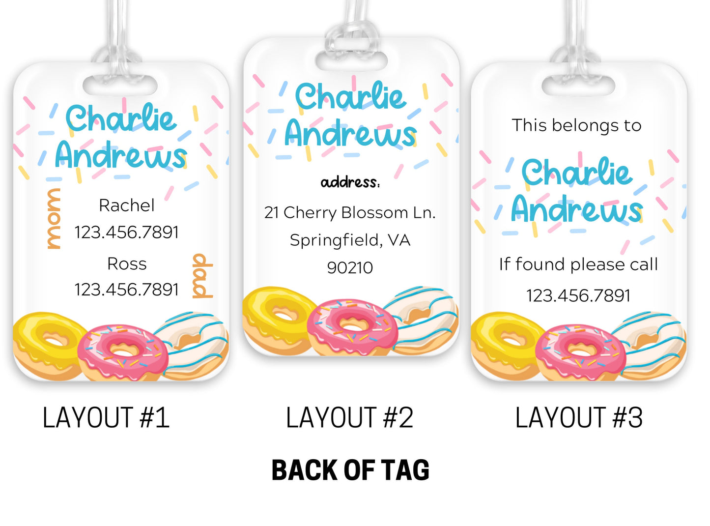 Backpack Daycare Lunchbox Tag, Donuts, Back To School, Luggage Tag, Day Care, Diaper Bag, Name Tag, Identification Tag, Doughnuts, Sprinkles
