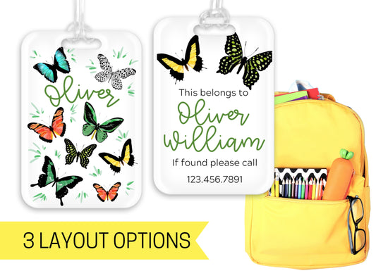 Backpack Daycare Lunchbox Tag, Butterfly, Butterflies Back To School, Luggage Tag, Day Care, Diaper Bag, Name Tag, Kids Identification Tag