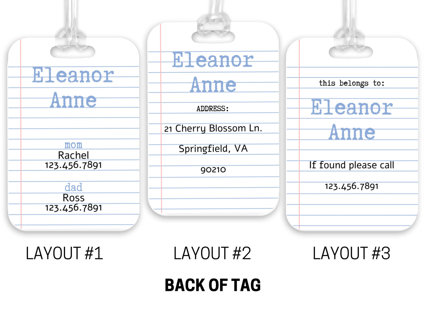 Backpack Daycare Lunchbox Tag, Notebook Paper, Back To School, Luggage Day Care Diaper Tote Bag, Name Tag, Kids Identification Tag