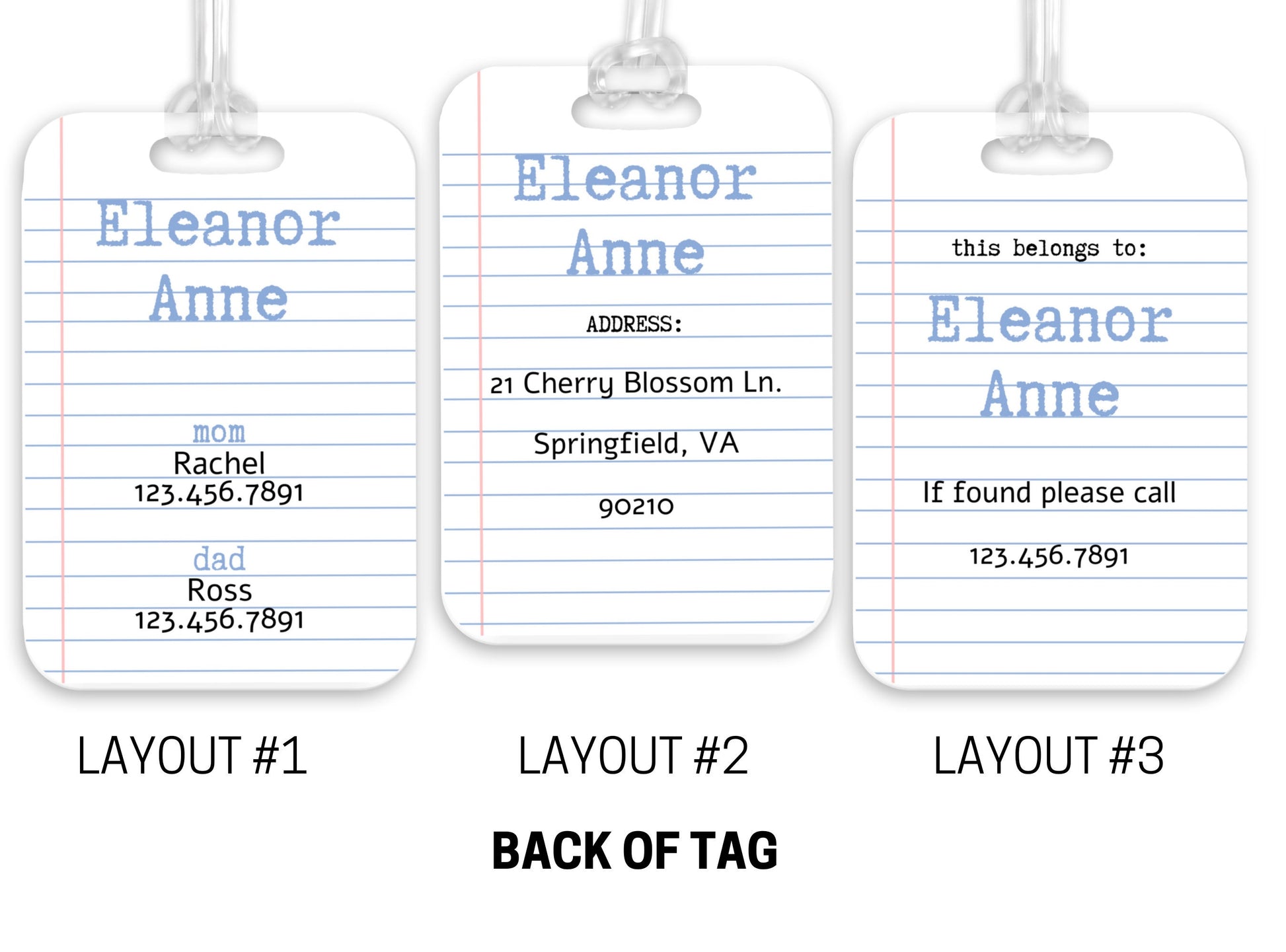 Backpack Daycare Lunchbox Tag, Notebook Paper, Back To School, Luggage Day Care Diaper Tote Bag, Name Tag, Kids Identification Tag