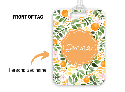 Backpack Daycare Lunchbox Tag, Orange Branch Pattern, Back To School, Luggage Day Care Diaper Tote Bag, Name Tag, Kids Identification Tag