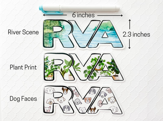 RVA Richmond, Virginia 6 inch sticker, Waterproof, Car Sticker Decal, Plant Lover, Plant Mom, Plant Dad, Dog Lover, River Scene, Gift