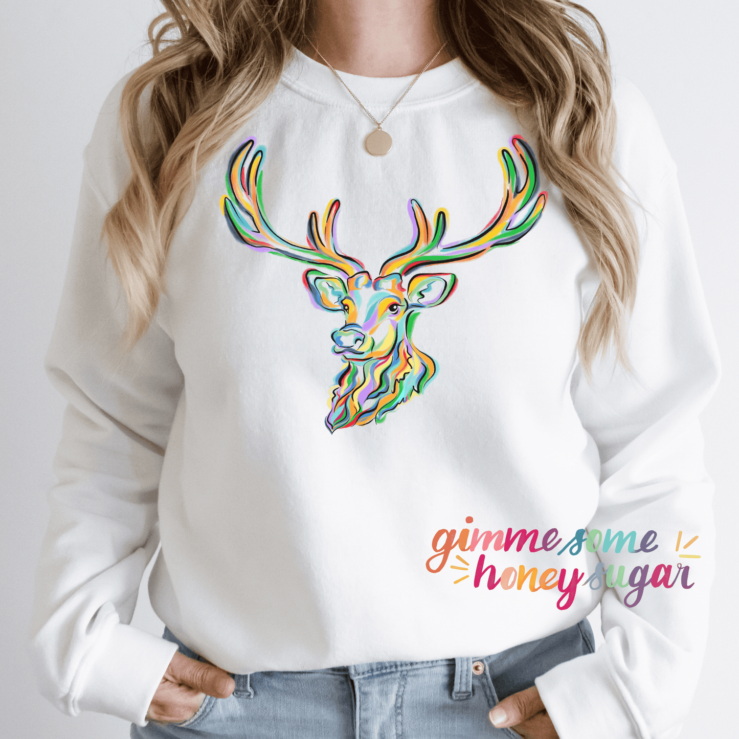 2025 Print: Colorful Reindeer Sweatshirt
