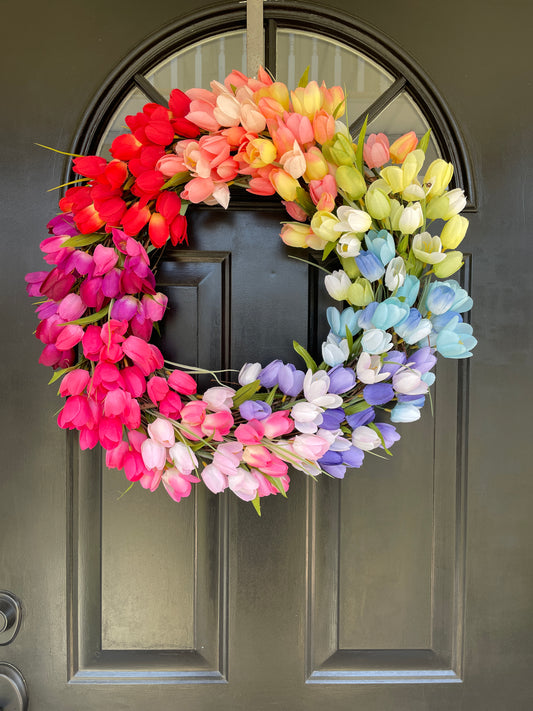 Rainbow Tulip Wreath 18"- Local Pickup Only