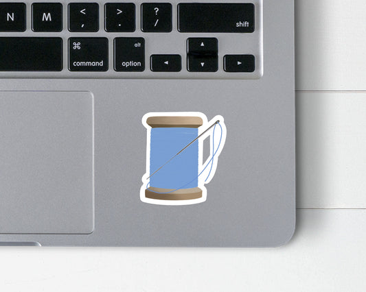 Spool of Thread 2 inch tall Sticker in White, Pink, and Blue Seamstress Embroidery Cross Stitch Sewing Hobby Crafting Craft Room Stickers