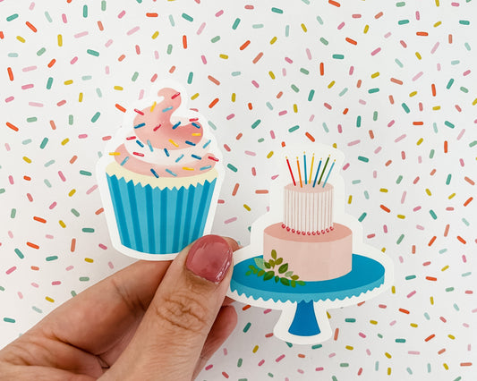 Pink and Aqua Cake or Cupcake Vinyl Sticker