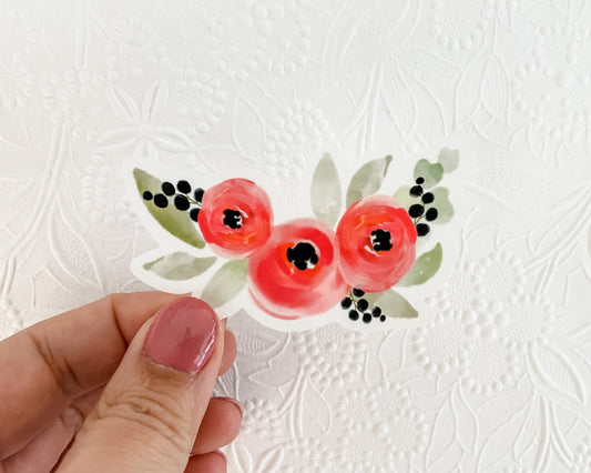 Watercolor Flowers Vinyl Sticker 3.5 inches, Spring Flowers, Flower Sticker, Cute, Pink, Coral