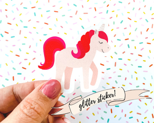 Glitter Pink Unicorn Vinyl Sticker 3 inches