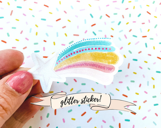 Glitter Shooting Star Vinyl Sticker, 2.75 inches