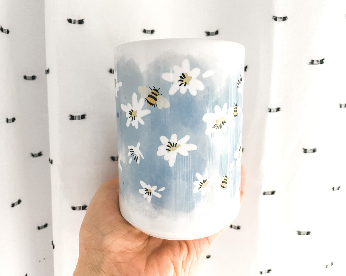 Daisy and Bumble Bee Watercolor Coffee Mug 15 oz.