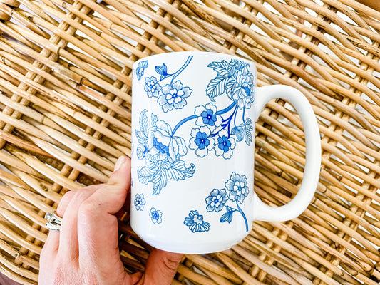 Blue and White Chinoiserie Print Mug 15 oz