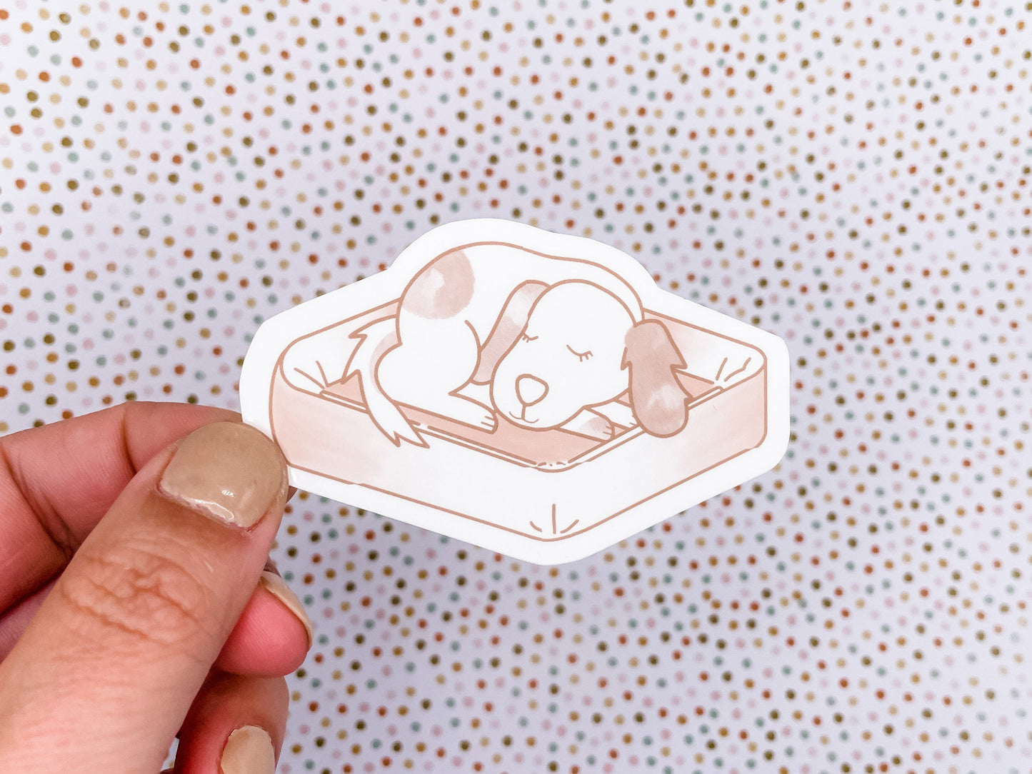 Sleeping Dog Illustration Vinyl Sticker 3 inches wide, Dog Parent Animal Lover Dog Mom Dad Puppy Cute