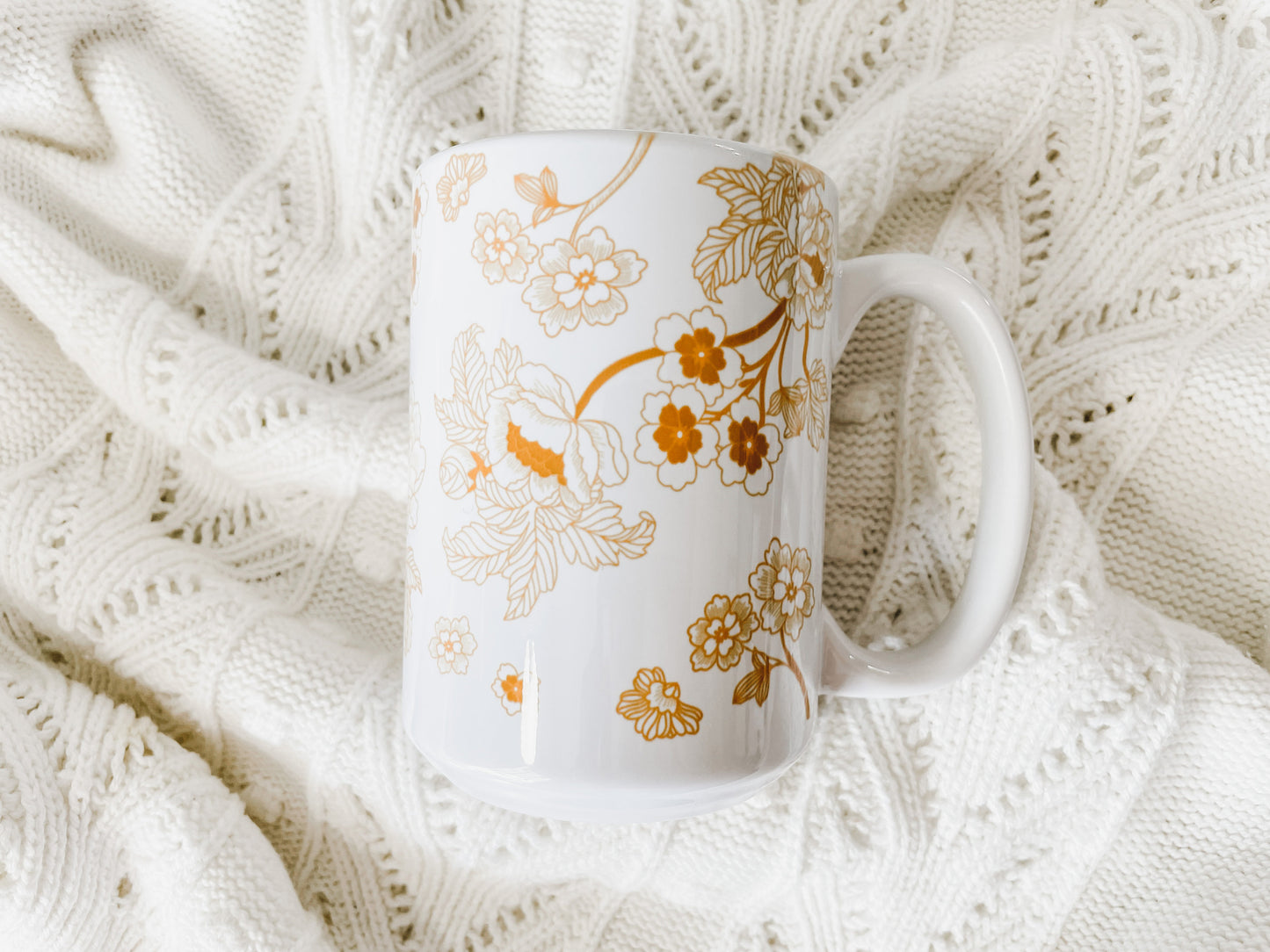 Marigold Yellow Chinoiserie Print Coffee Tea Mug 15 oz