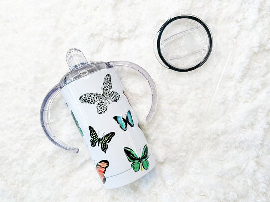 Watercolor Butterfly Design 12 oz Sippy Cup Set