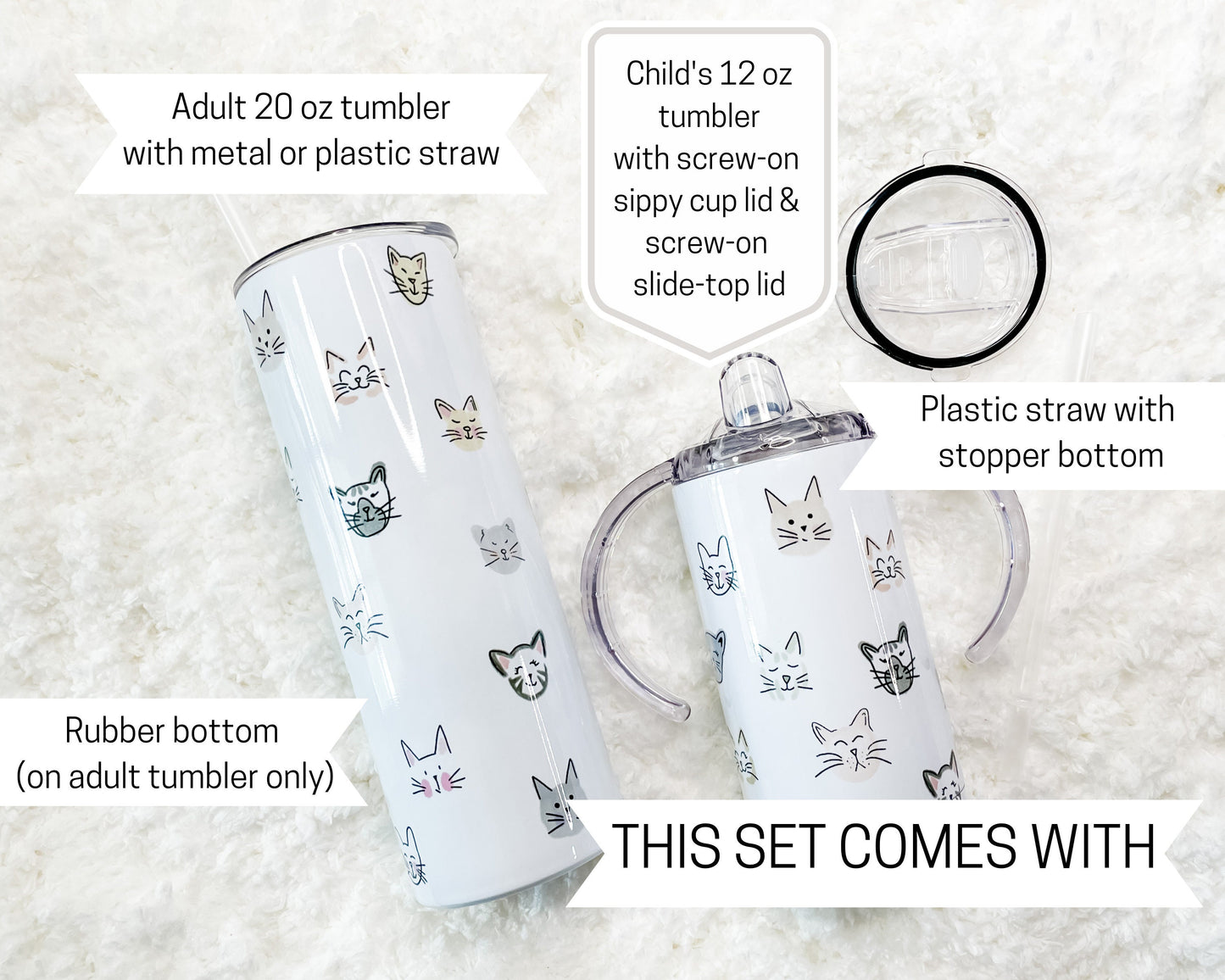 Mommy & Mini Cat Faces Matching Tumbler set