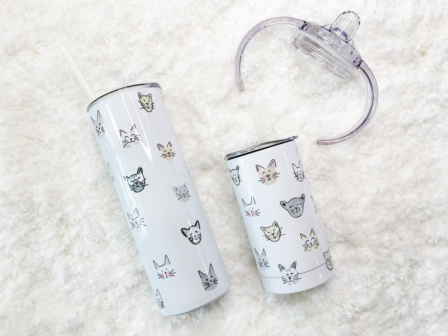 Mommy & Mini Cat Faces Matching Tumbler set