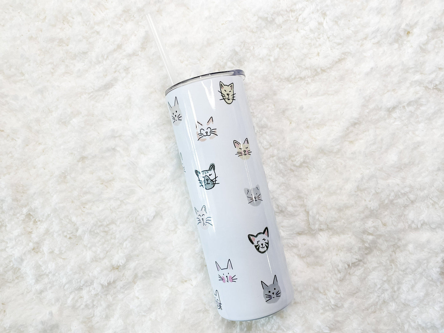 Cat Faces Tumbler with straw 20 oz