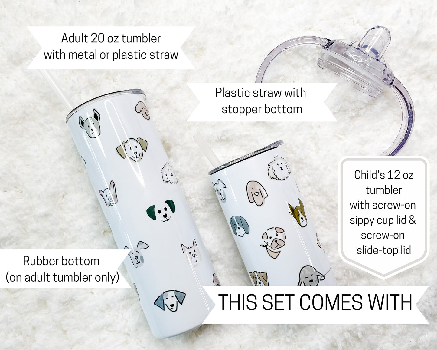 Mommy & Mini Dog Faces Matching Tumbler set