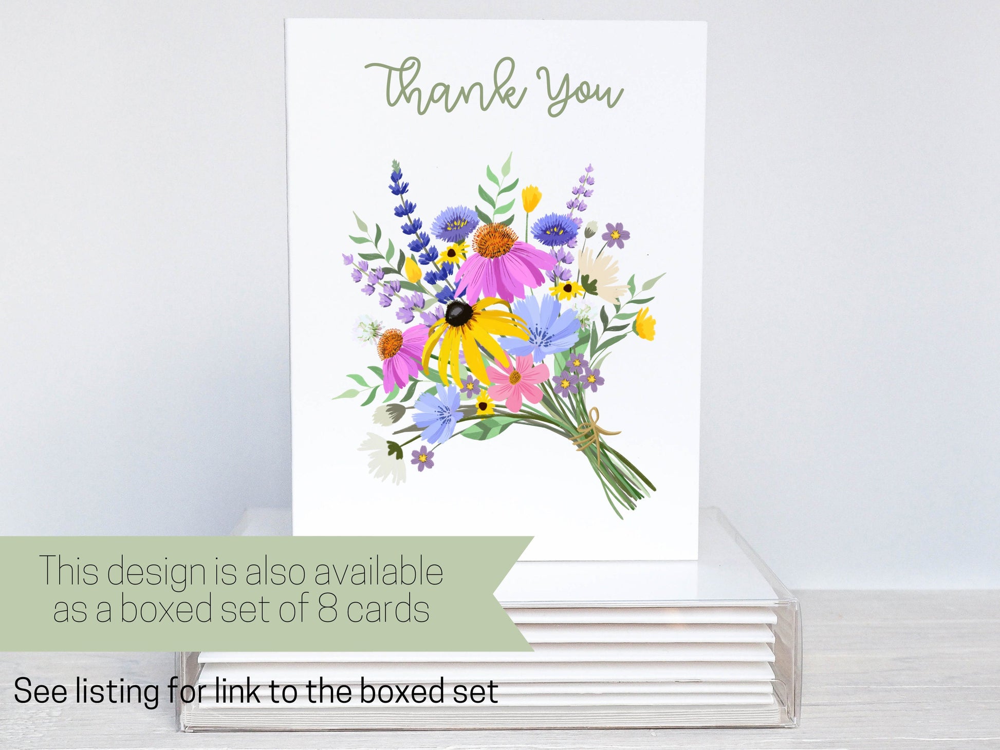 Thank You Wildflower Bouquet Greeting Card, Gratitude, Simple Card, Thank You Note, Job Interview, Celebration, Card for Her, Flower Lover