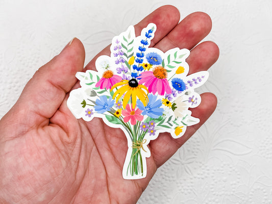 Wildflower Bouquet Vinyl Sticker 3.5 inches, Springtime, Boho, Wildflowers, Wild Flowers, Coneflower, Garden, Flower Lover, Floral