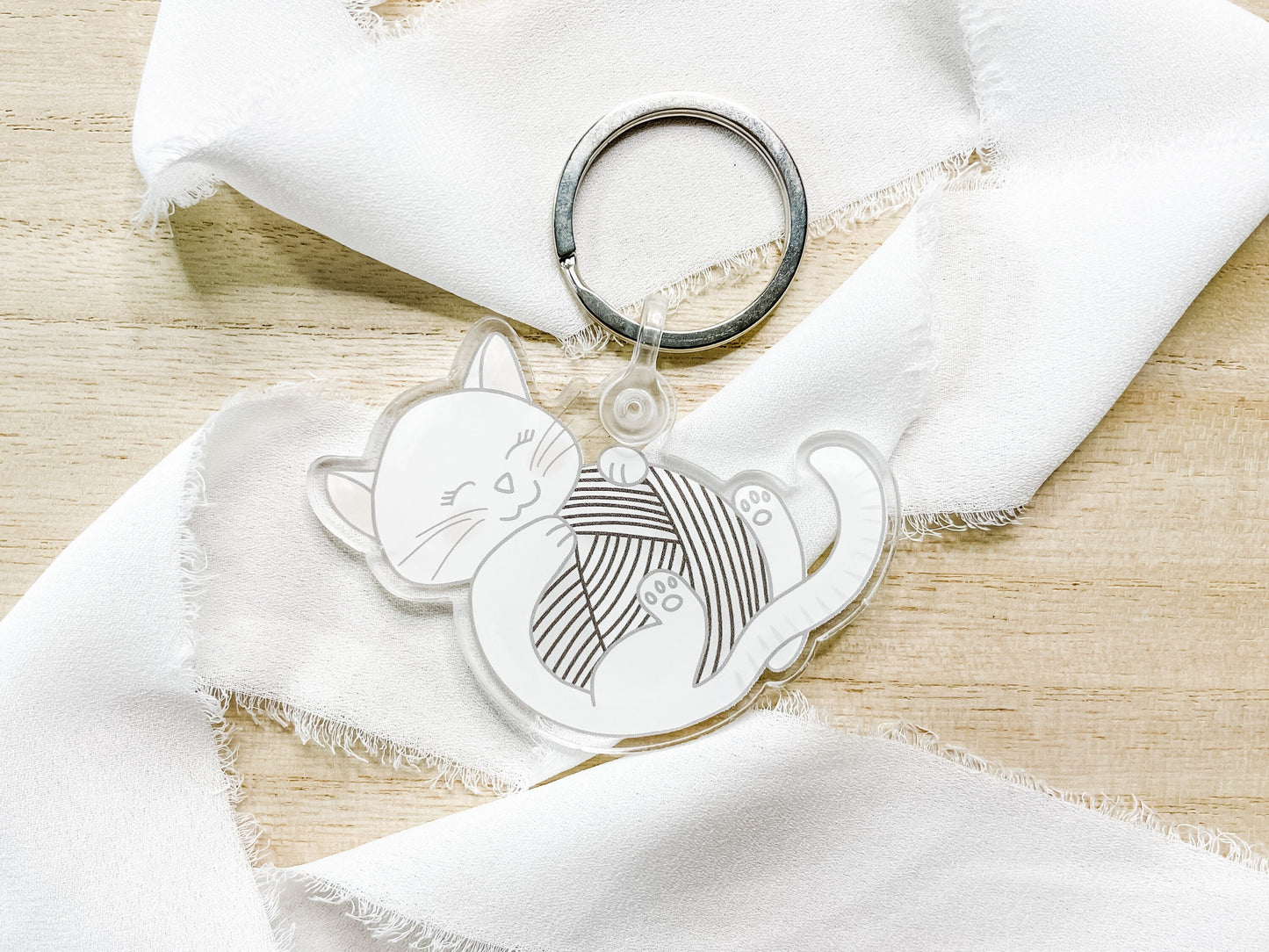 Cute Cat and Yarn Acrylic Keychains