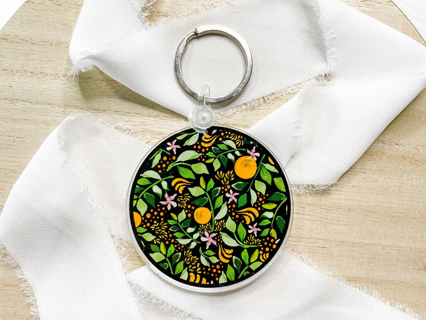 Black Orange Branch Print Acrylic Keychains