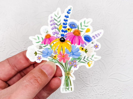 Wildflower Bouquet Vinyl Sticker 3.5 inches, Springtime, Boho, Wildflowers, Wild Flowers, Coneflower, Garden, Flower Lover, Floral