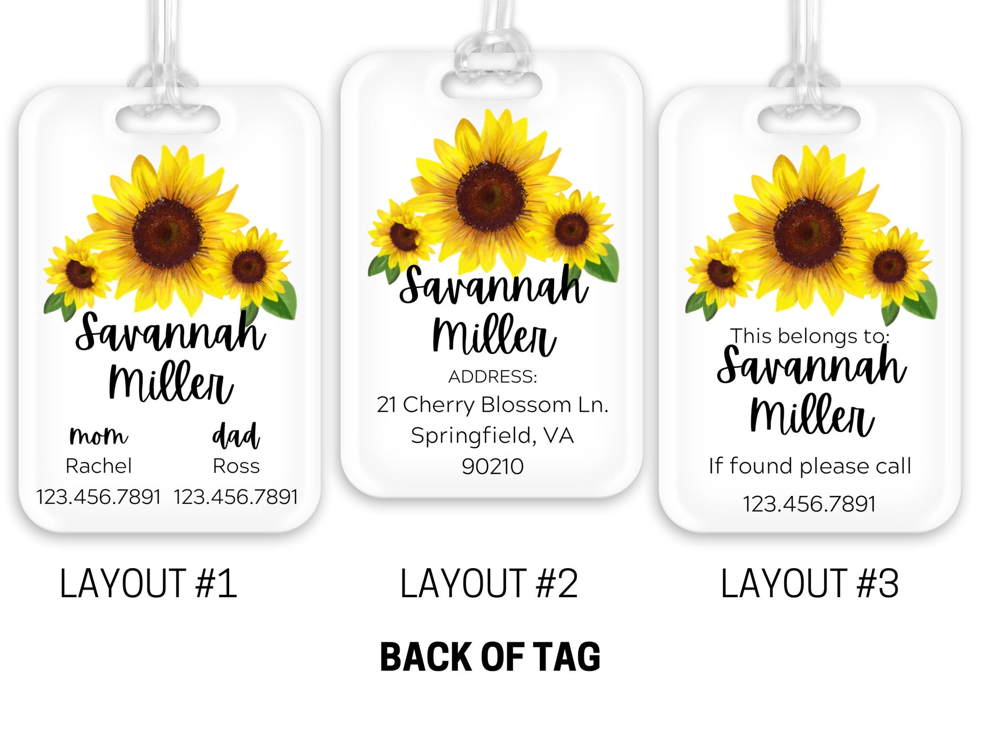 Backpack Daycare Lunchbox Tag, Sunflower, Sunflowers, Back To School, Luggage Day Care Diaper Tote Bag, Name Tag, Kids Identification Tag