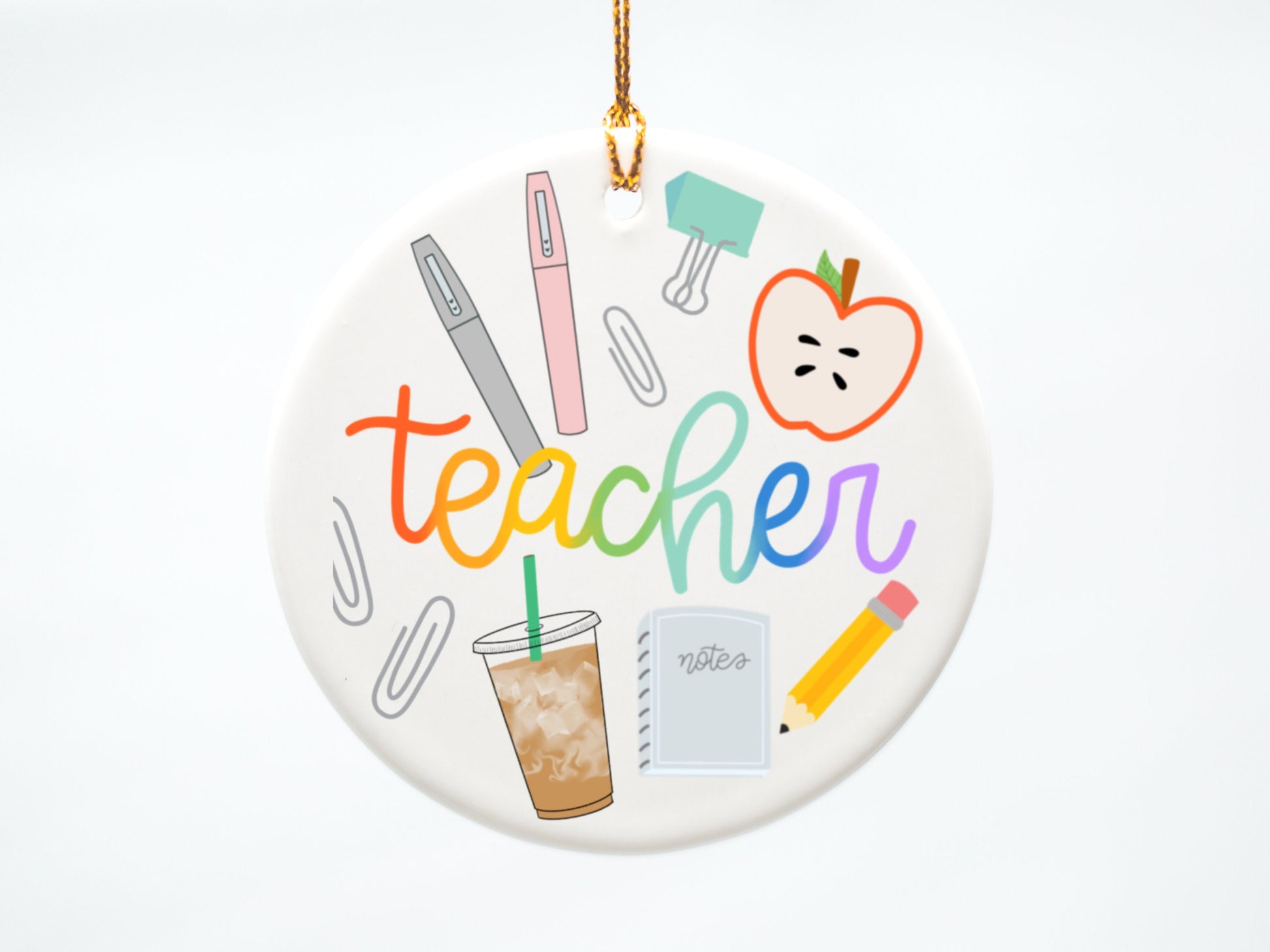 Teacher Teaching 3 inch Ceramic Ornament, Teach, Christmas Ornament, Stocking Stuffer, Rainbow Colorful Teacher Appreciation, Teacher gift