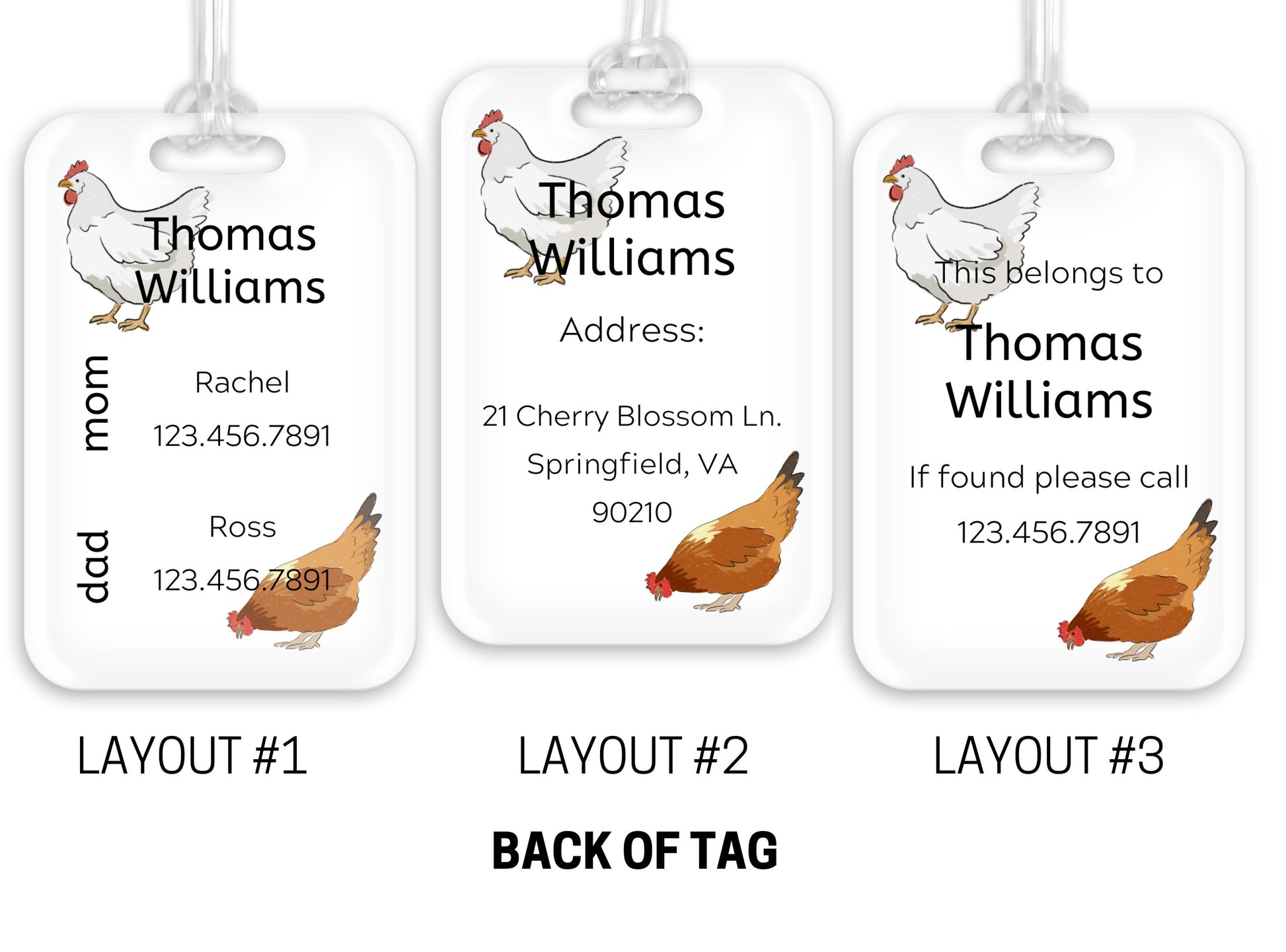 Backpack Daycare Lunchbox Tag Chicken Farm Print, Back To School, Luggage Tag, Day Care, Diaper Bag, Name Tag, Identification Tag, Chickens