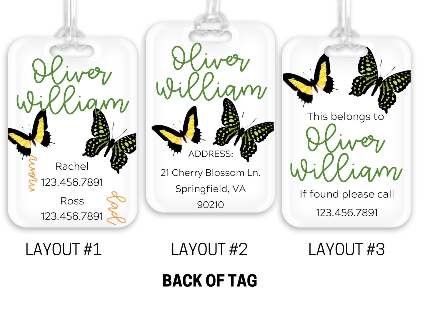 Backpack Daycare Lunchbox Tag, Butterfly, Butterflies Back To School, Luggage Tag, Day Care, Diaper Bag, Name Tag, Kids Identification Tag